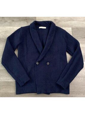 Jack Coke Wool Knit Cardigan  Sweater Shawl Collar Shacket Navy Blue Rib Medium